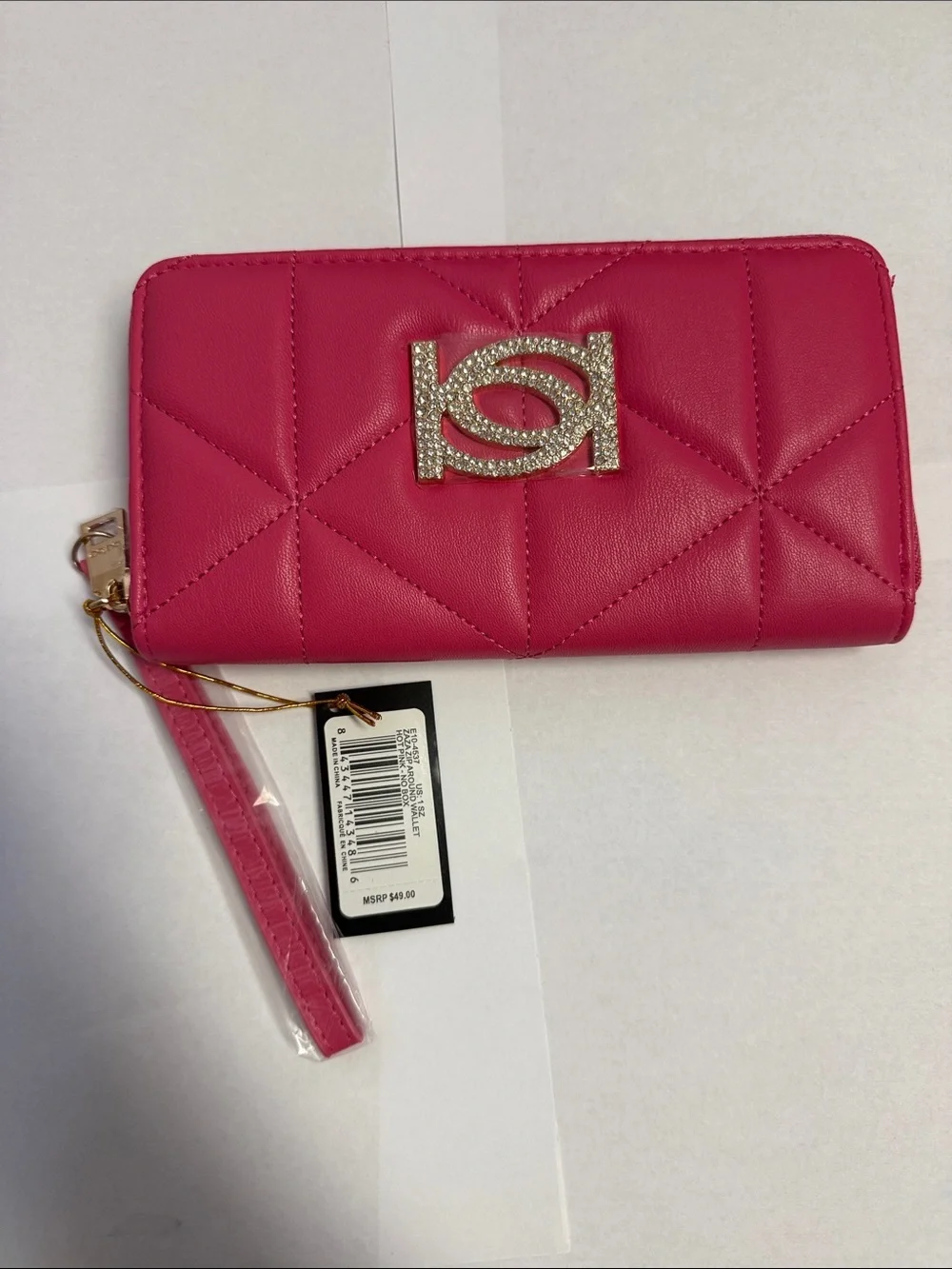 NWT Bebe Quilted Hot Pink Wristlet Wallet with Crystal Accent Monogram